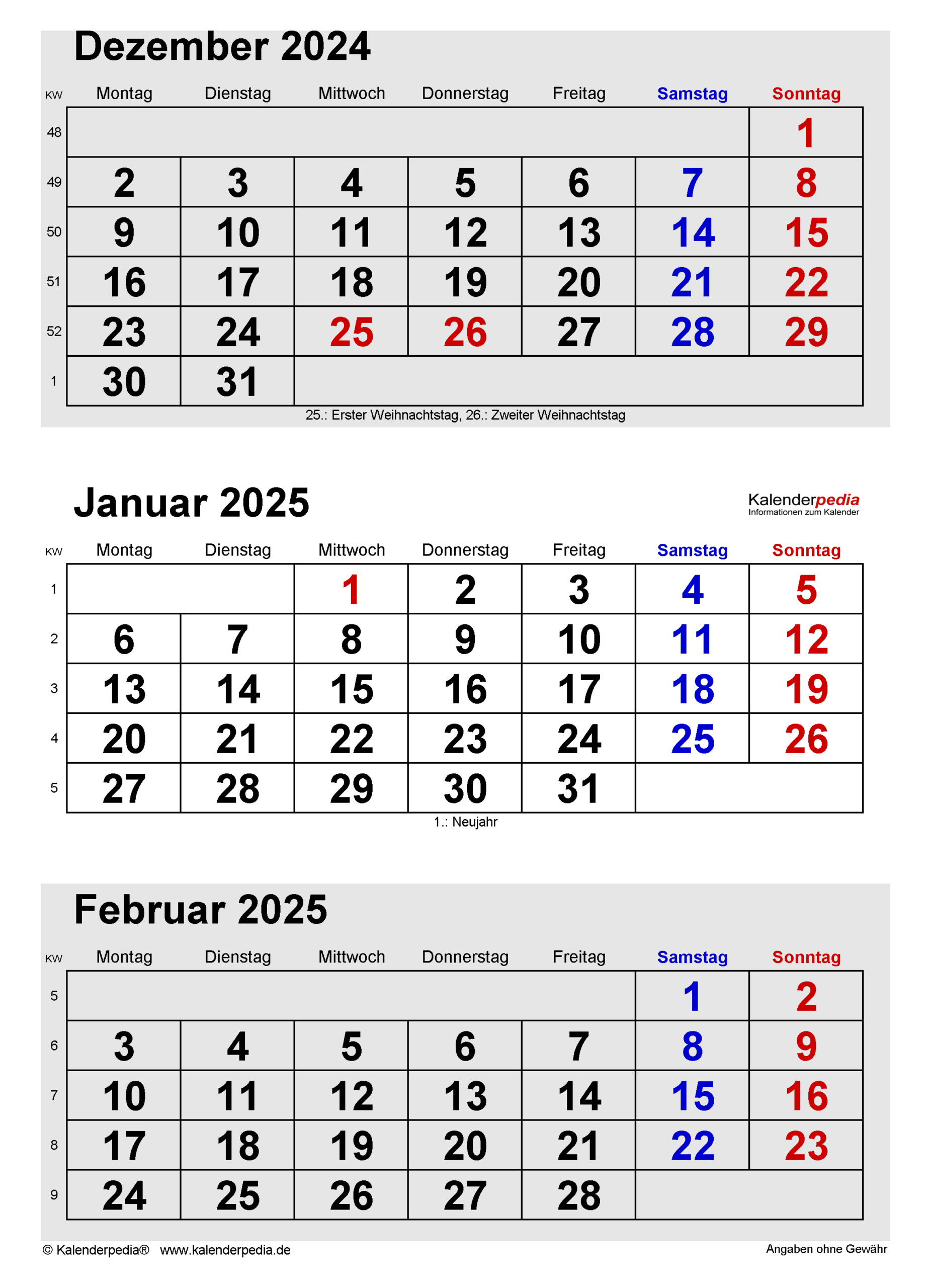 Kalender Januar 2025 Als Pdf-Vorlagen | Kalender 2025 Januar Bis März