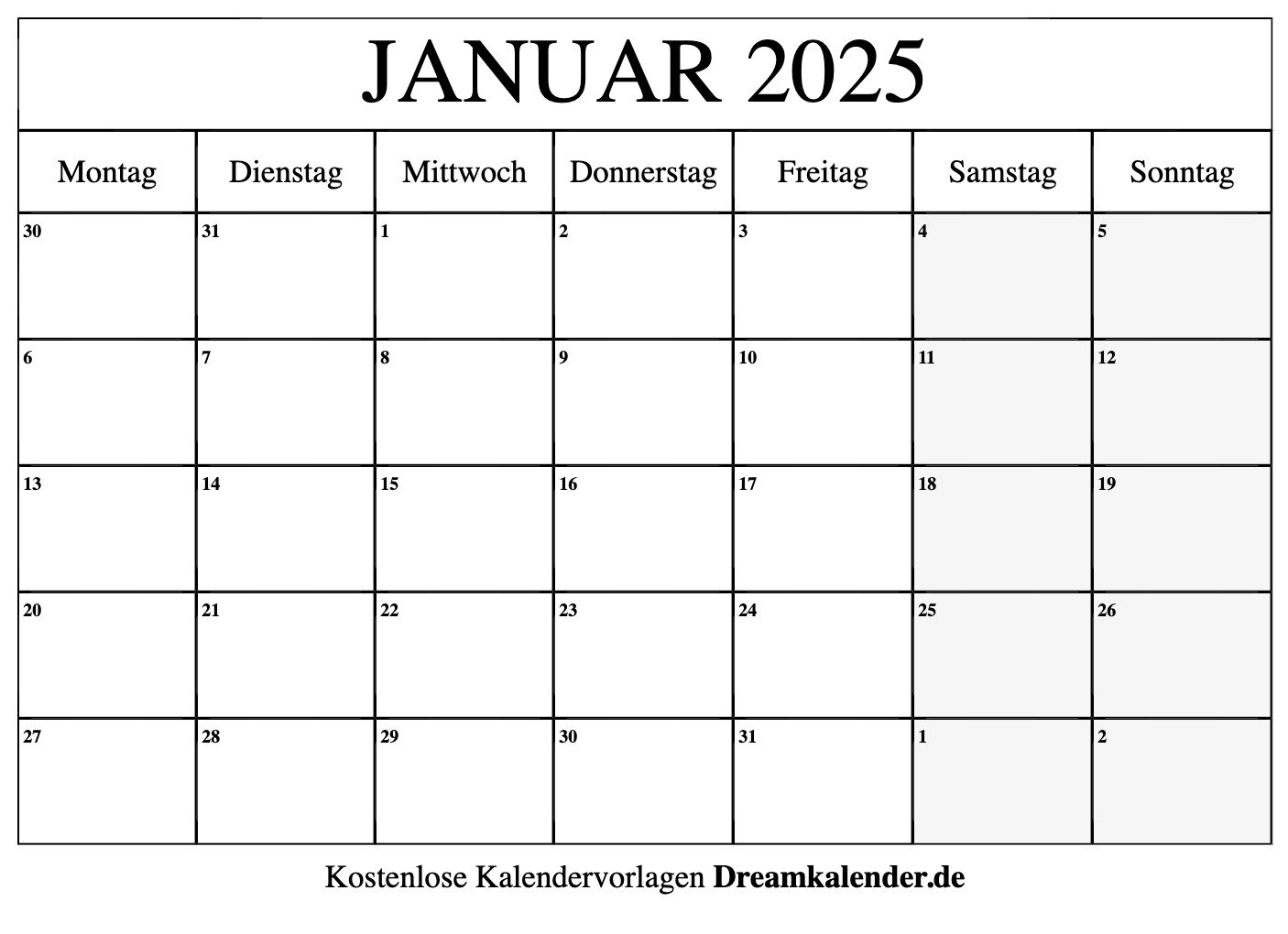 Kalender Januar 2025 | Kalender 2025 Januar Zum Ausdrucken