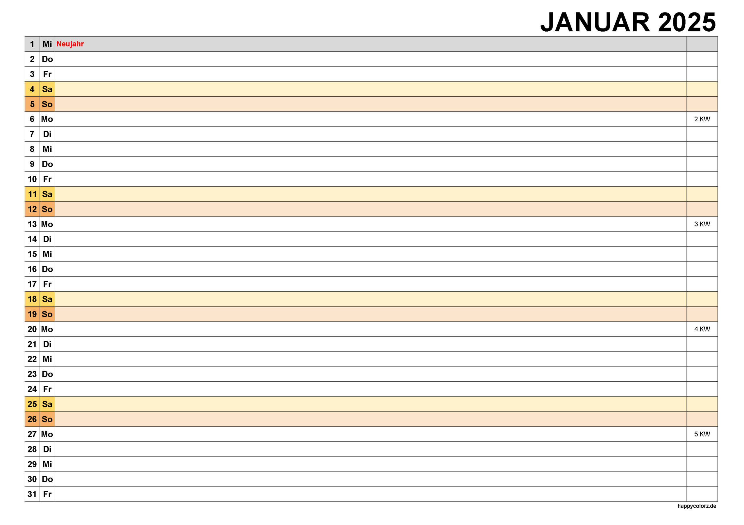 Kalender Januar 2025 Zum Ausdrucken (Pdf, Xls, Png) | Kalender 2025 Januar Zum Ausdrucken