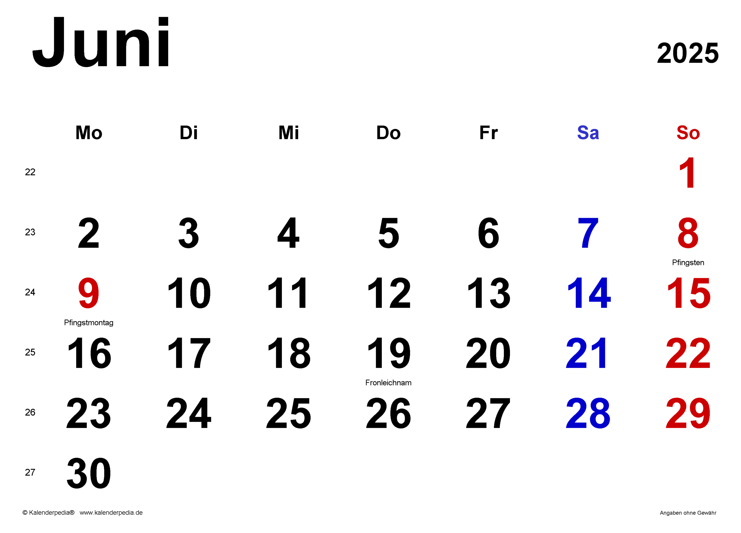 Kalender Juni 2025 Als Pdf-Vorlagen | Kalender 2025 Juni