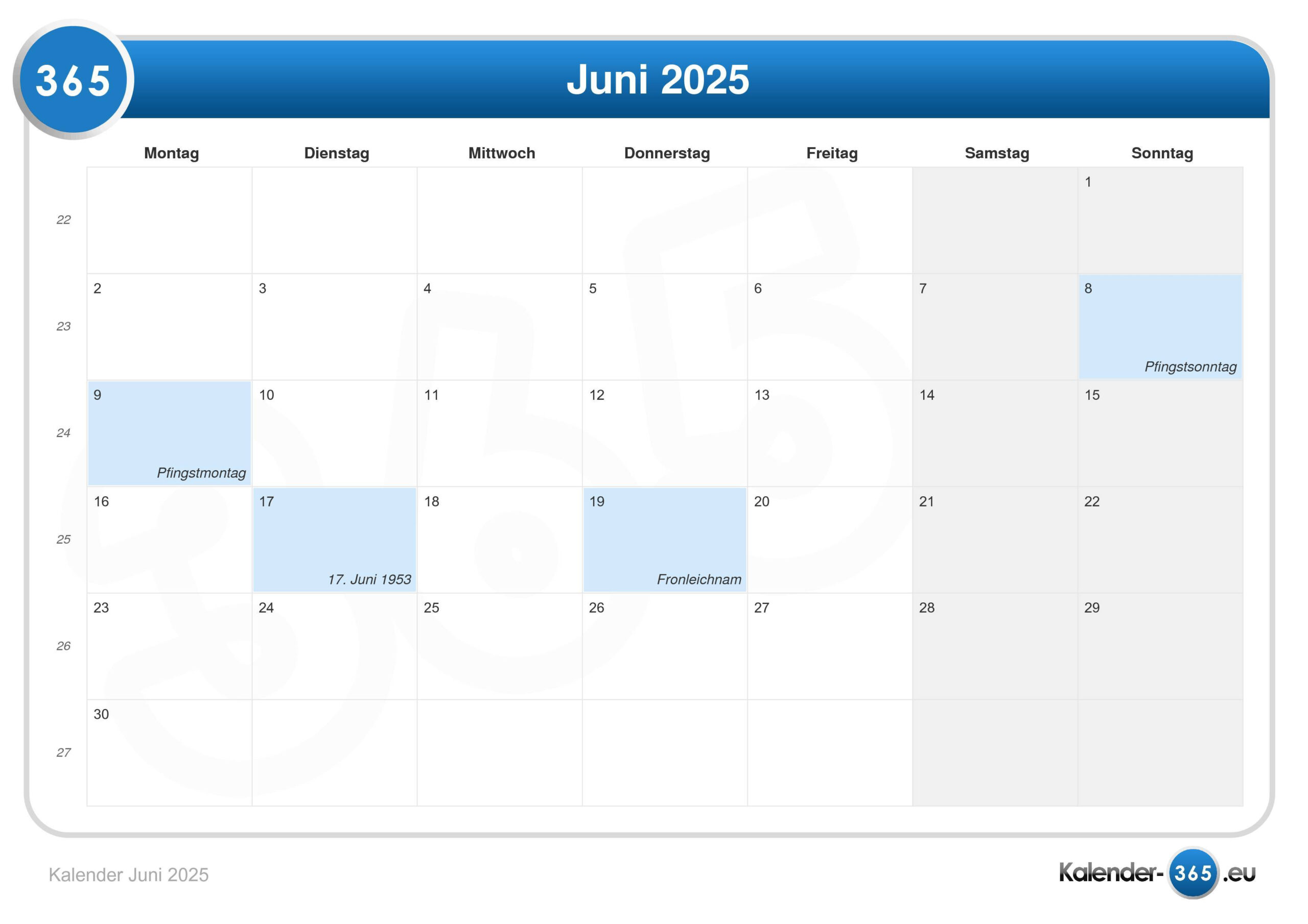 Kalender Juni 2025 | Juni 2025 Kalender