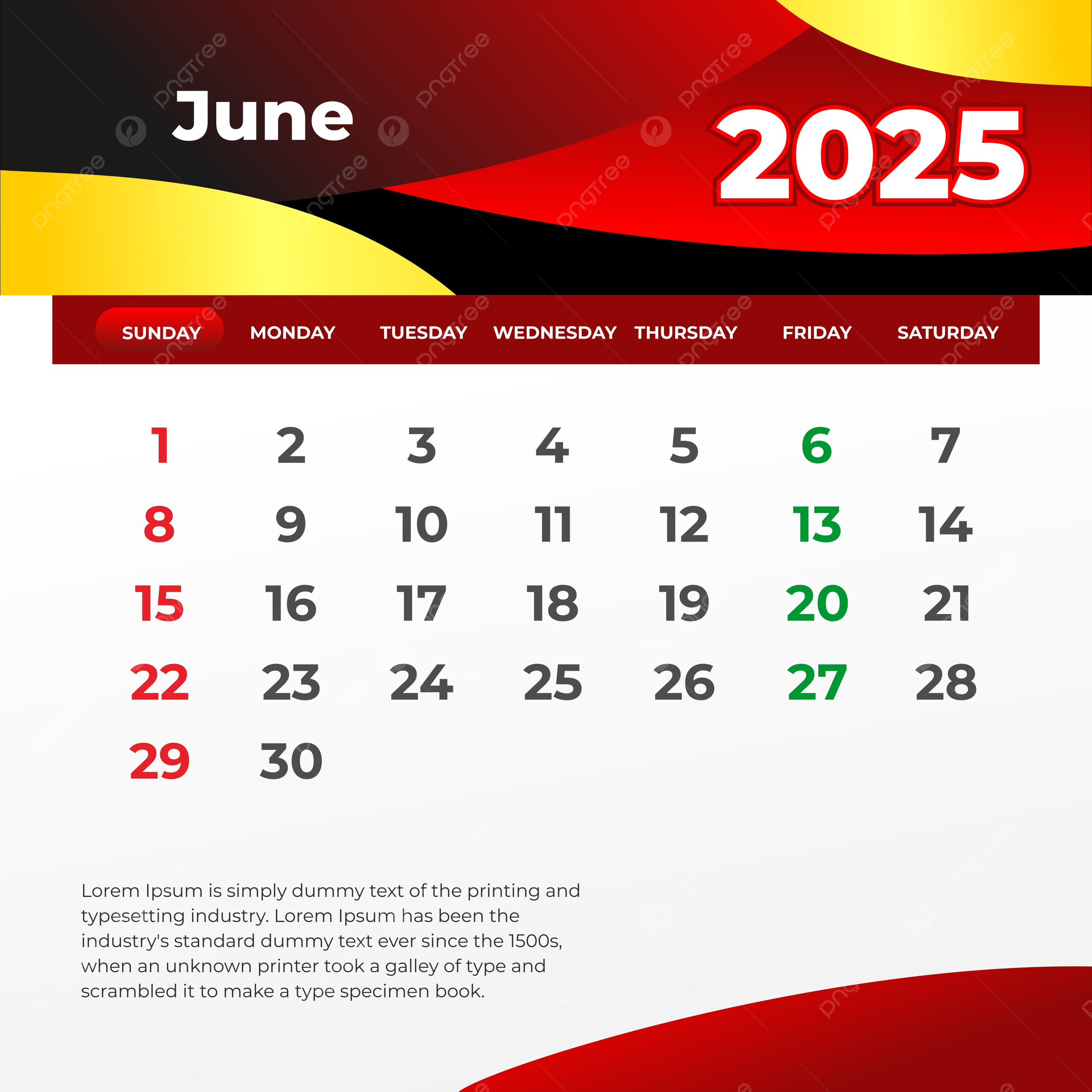 Kalender Juni 2025 Zum Drucken Bereit Vektor Vorlage Zum | Kalender Juni 2025