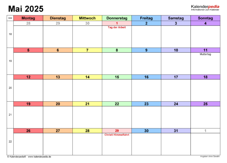 Kalender 2025 Mai