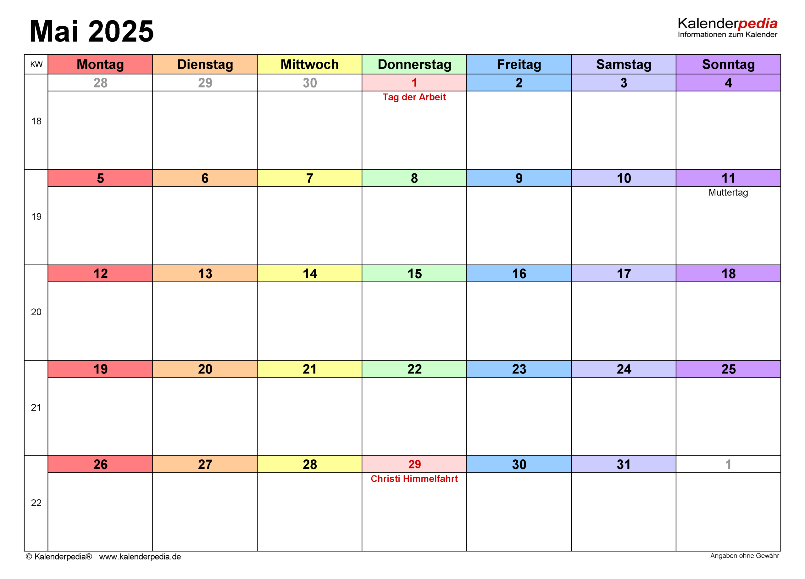 Kalender Mai 2025 Als Pdf-Vorlagen | Kalender 2025 Mai