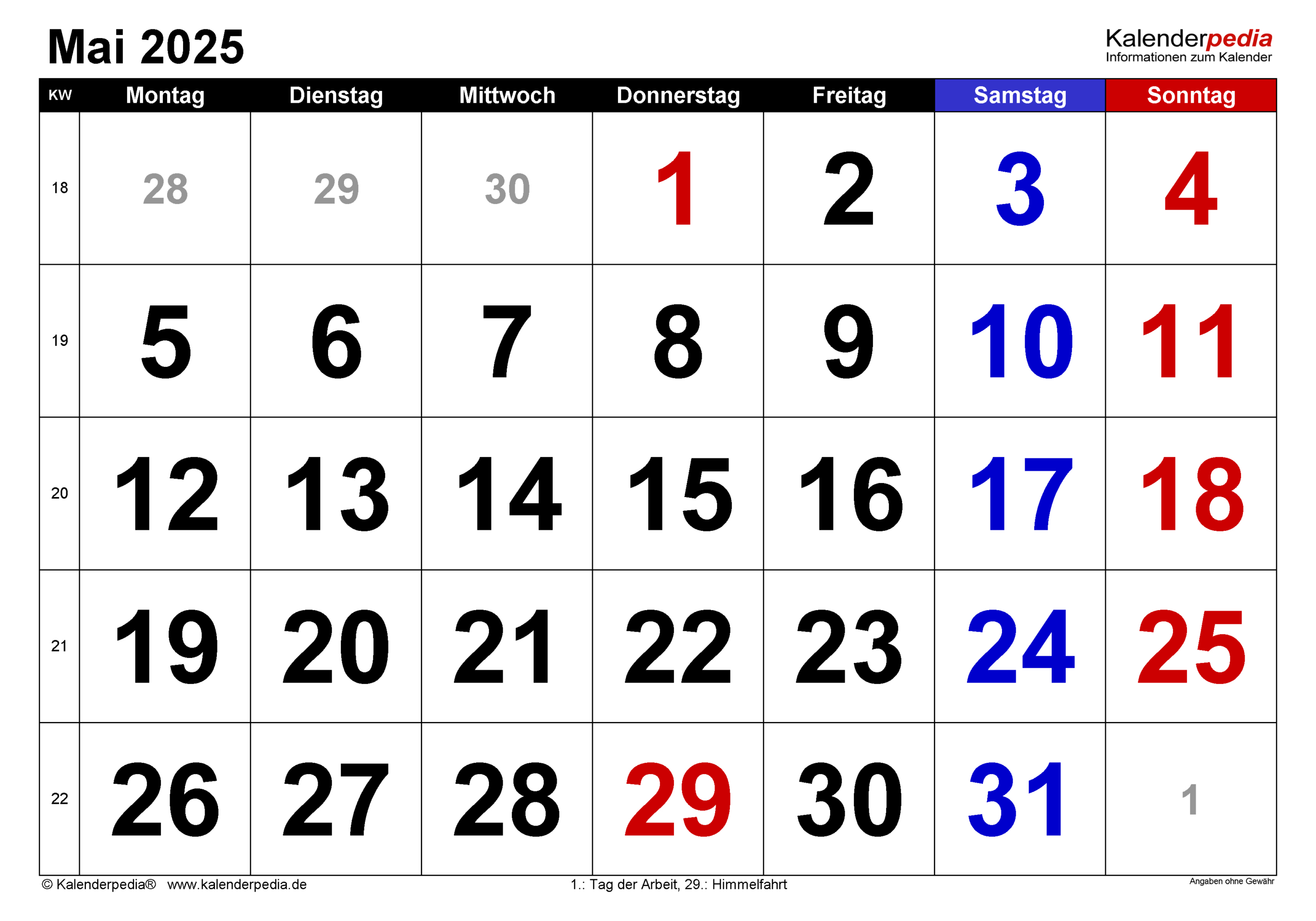 Kalender Mai 2025 Als Pdf-Vorlagen | Kalender 2025 Mai