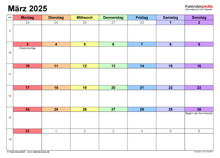 Kalender 2025 März