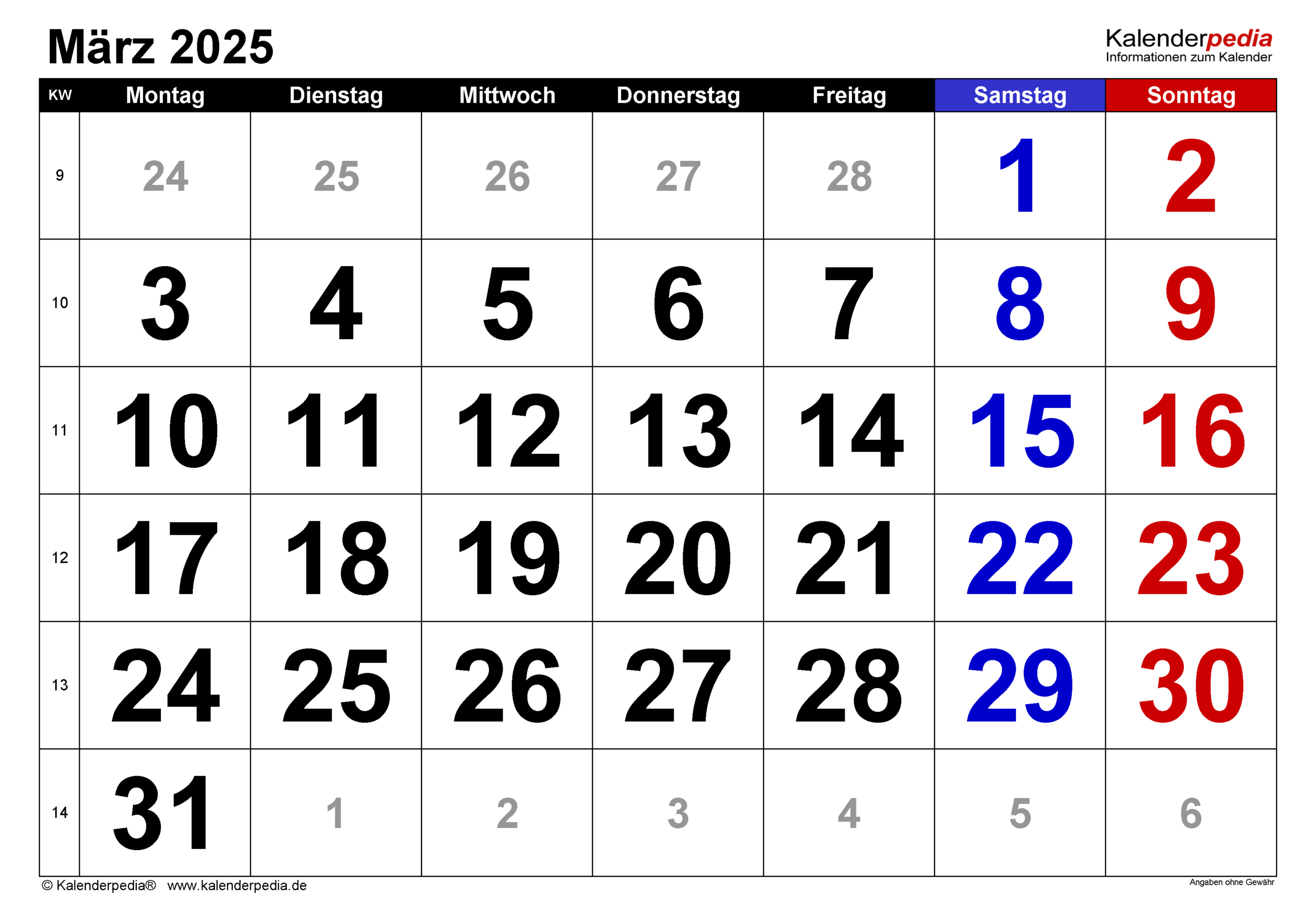 Kalender März 2025 Als Pdf-Vorlagen | Kalender 2025 März