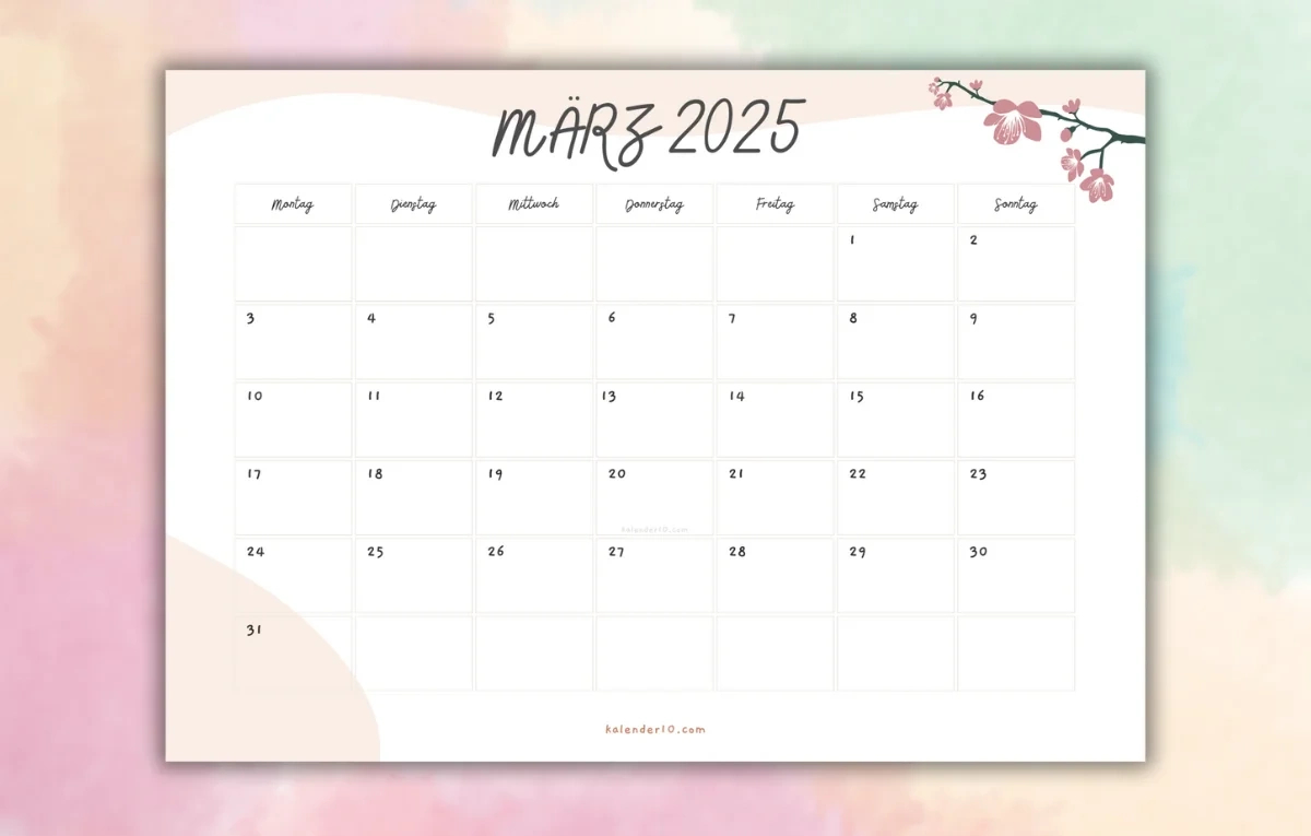 Kalender Marz 2025 ❤️ Zum Ausdrucken | März 2025 Kalender