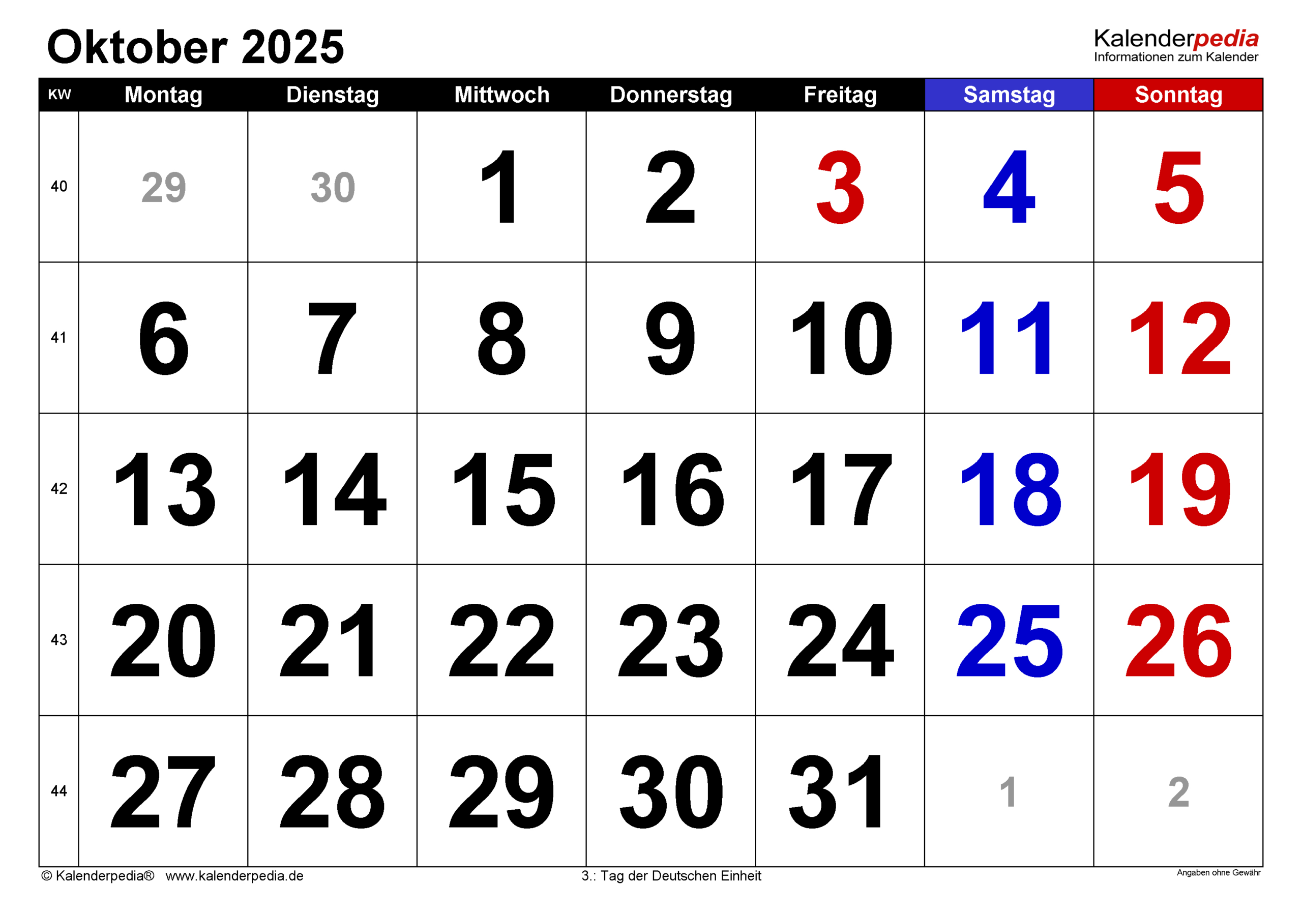 Kalender Oktober 2025 Als Pdf-Vorlagen | Kalender Oktober 2025