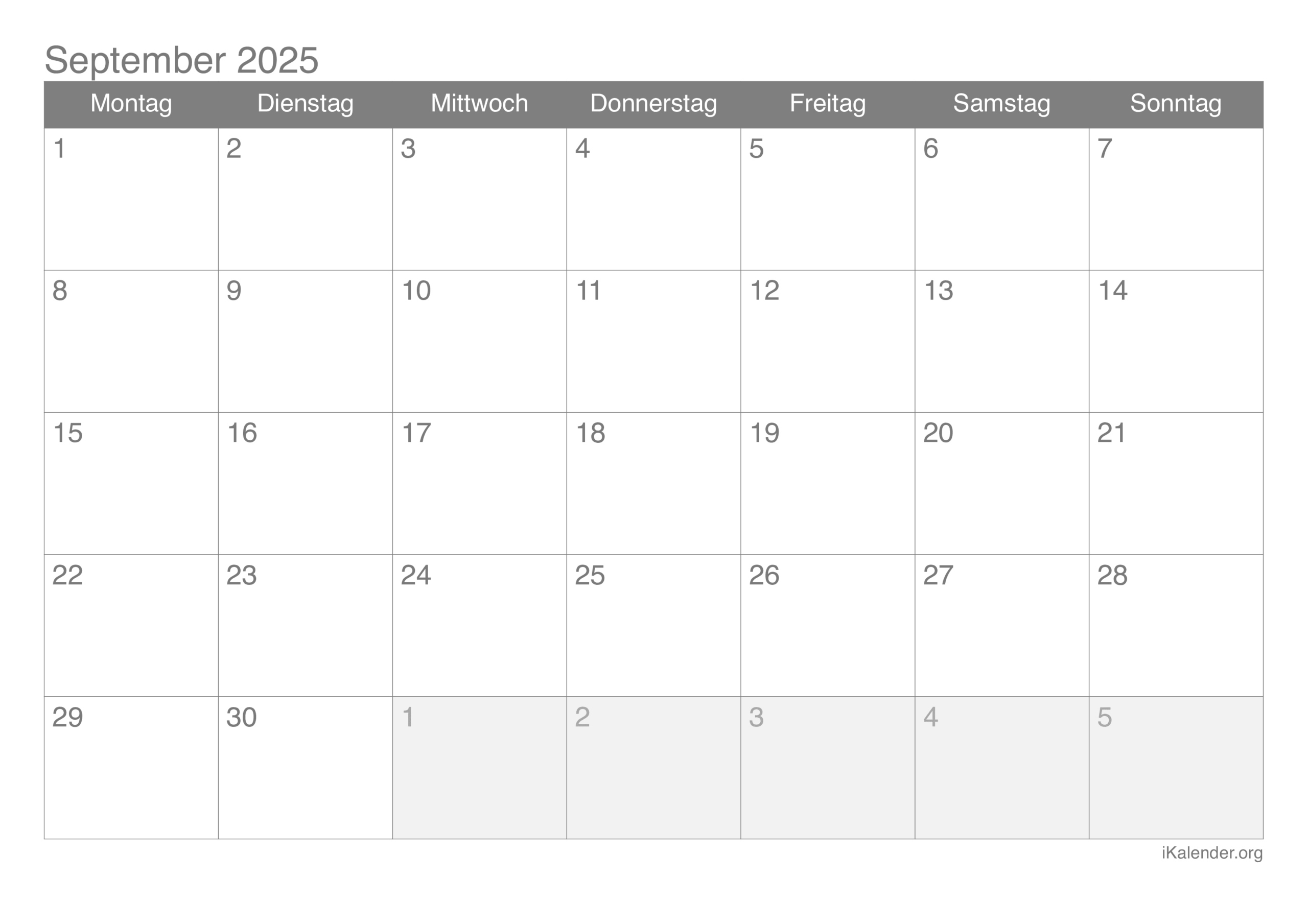 Monatskalender September 2025 Zum Ausdrucken | September 2025 Kalender