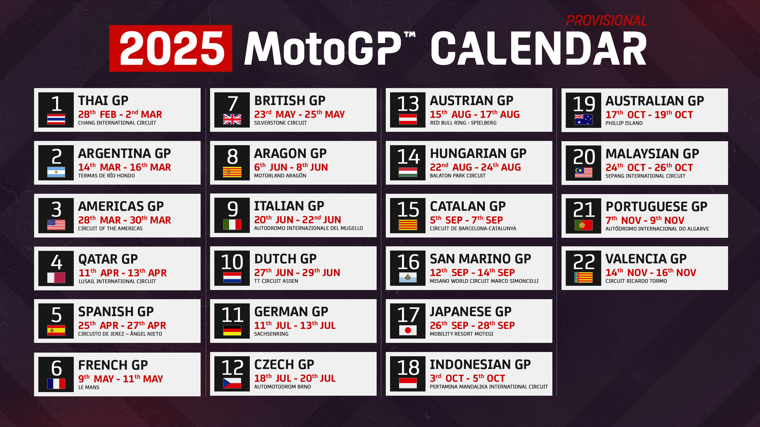 Motogp Stellt Seinen Komplett Neu Gestalteten Kalender 2025 Vor | Motogp 2025 Kalender