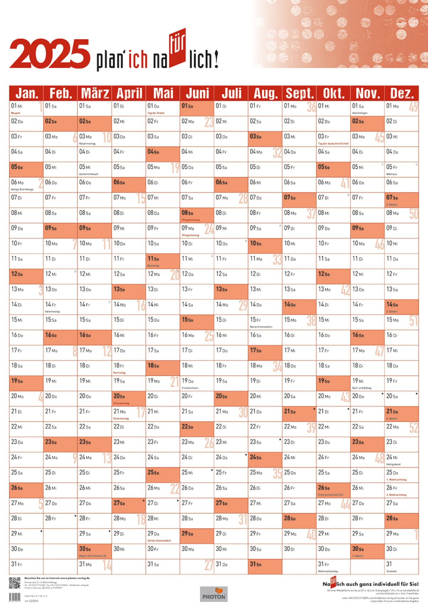 Türplaner Kalender 2025 | Thalia Kalender 2025