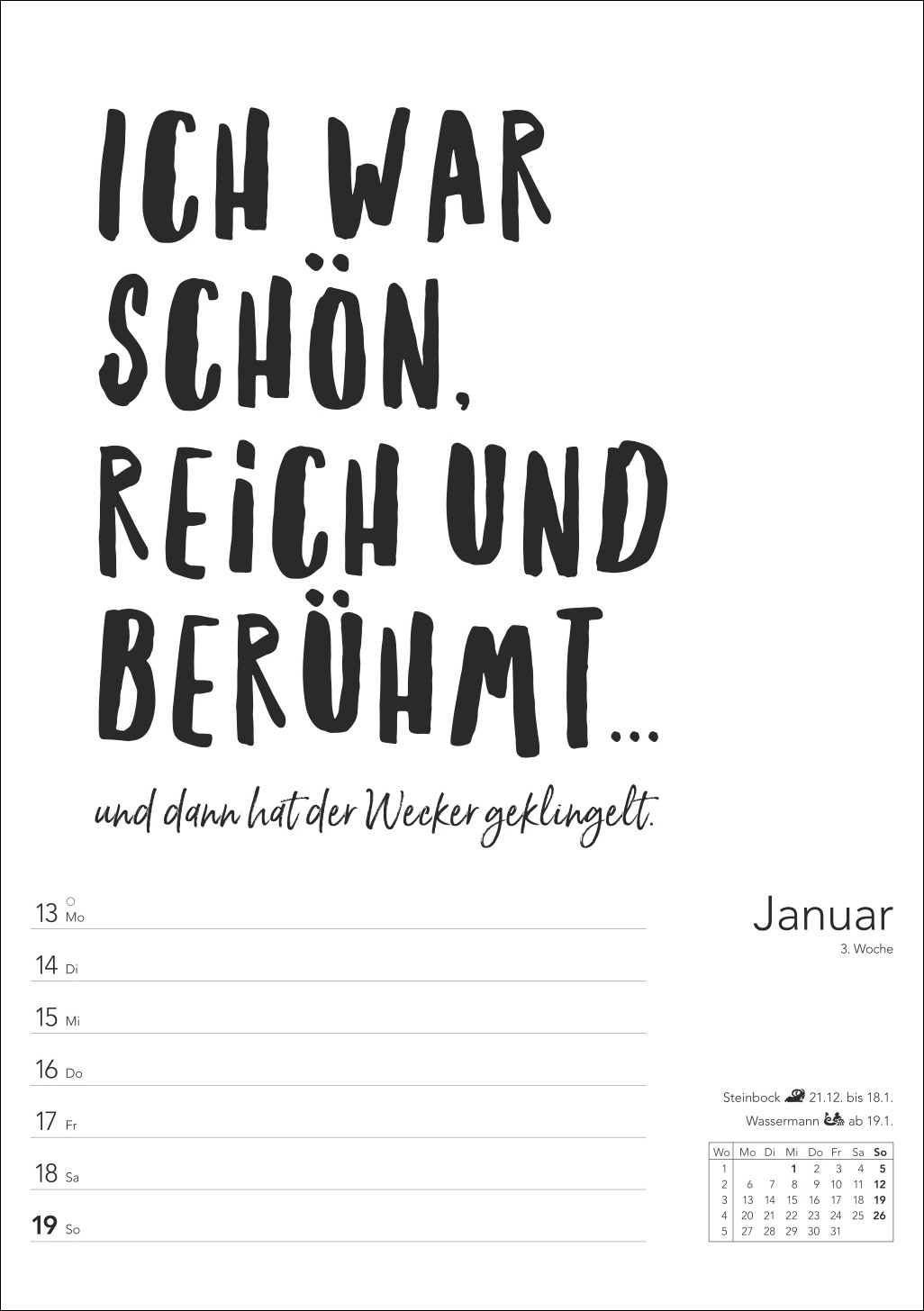 Typo-Sprüche-Kalender S/W Wochenplaner 2025 - Harenberg Verlag | Sprüche Kalender 2025