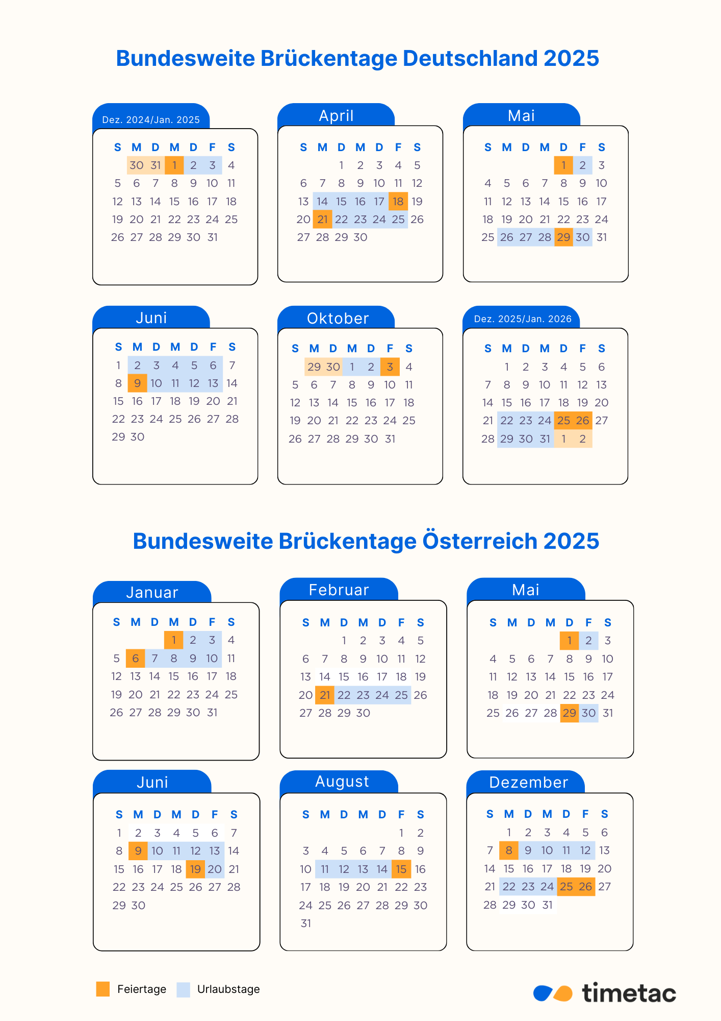 Urlaubsplanung 2025 | Timetac | Kalender Urlaubsplanung 2025