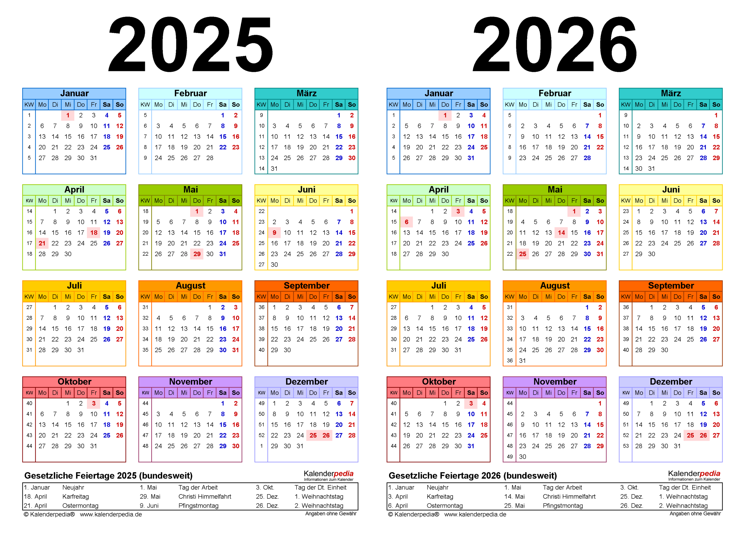 Zweijahreskalender 2025 Und 2026 Als Pdf-Vorlagen Zum Ausdrucken | Kalender 2025 Mit Januar 2026