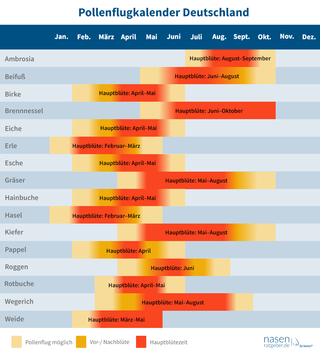 Der Pollenflugkalender 2024: Wann Fliegt Was? | Kanyo® | Allergie Kalender Februar 2025