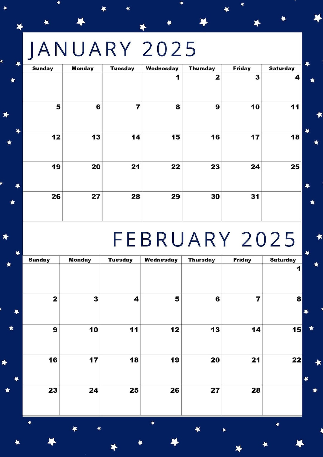 Druckbarer Kalender Für Januar 2025, Druckbarer Kalender Für Februar 2025, Druckbarer Kalender, A4 Format, Digitaler Download, Pdf, 21 X 21 Cm - | Kalender Dezember Januar Februar 2025