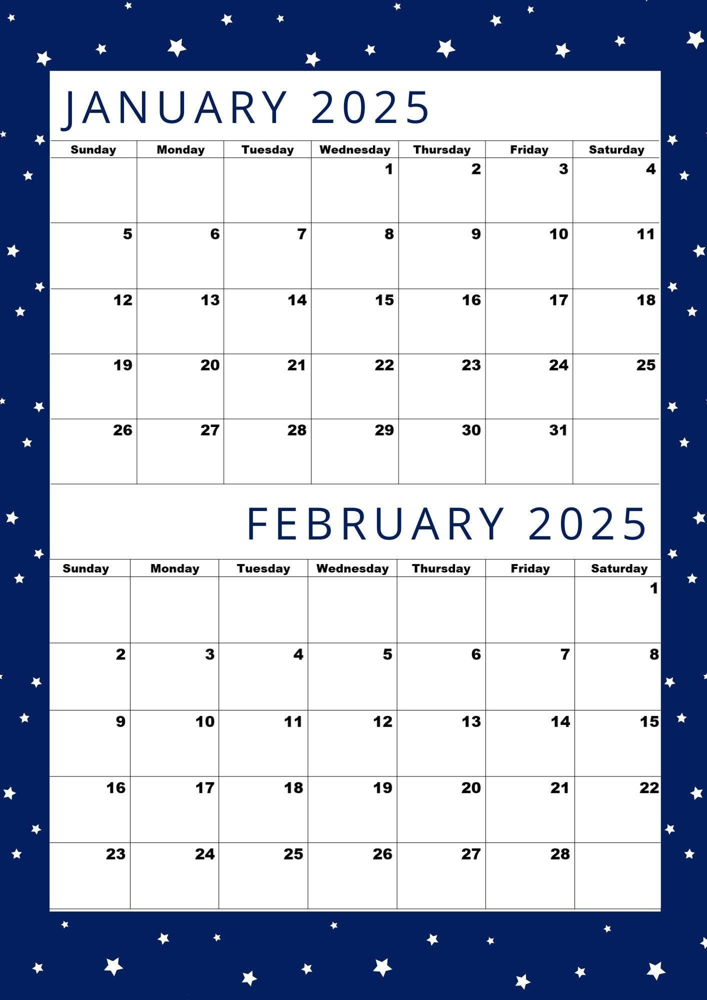 Druckbarer Kalender Für Januar 2025, Druckbarer Kalender Für | Januar Februar 2025 Kalender