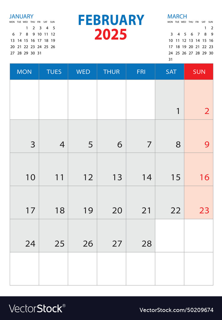 Kalender 2025 Vorlage - Februar Jahr Lizenzfreier Vektor | Februar 2025 Kalender Vorlage