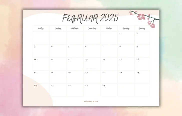 Februar 2025 Kalender Schaltjahr