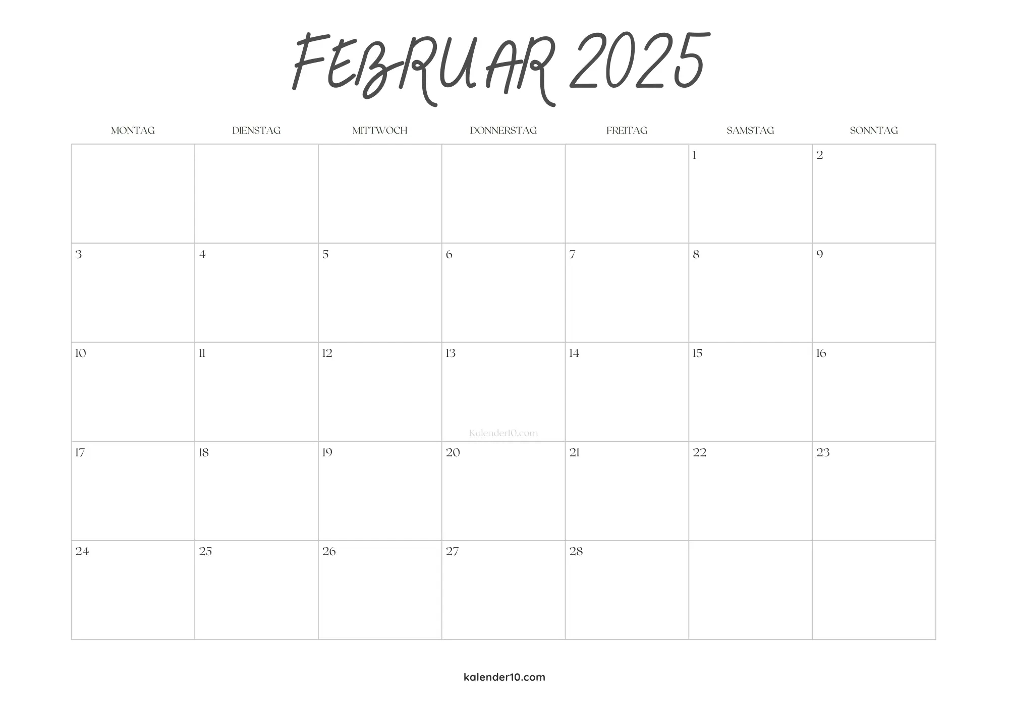 Kalender Februar 2025 ❤️ Zum Ausdrucken | Februar 2025 Kalender Schaltjahr