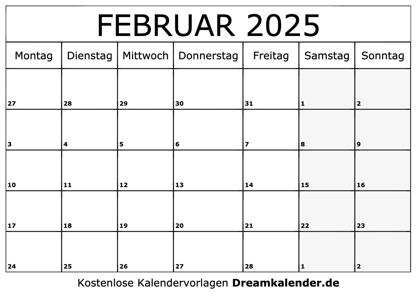 Kalender Februar 2025 | Februar 2025 Kalender Vorlage