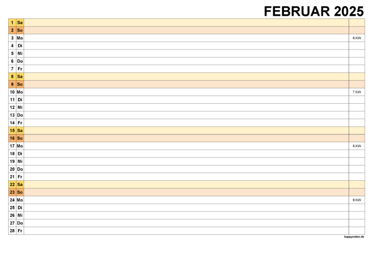 2025 Februar Kalender