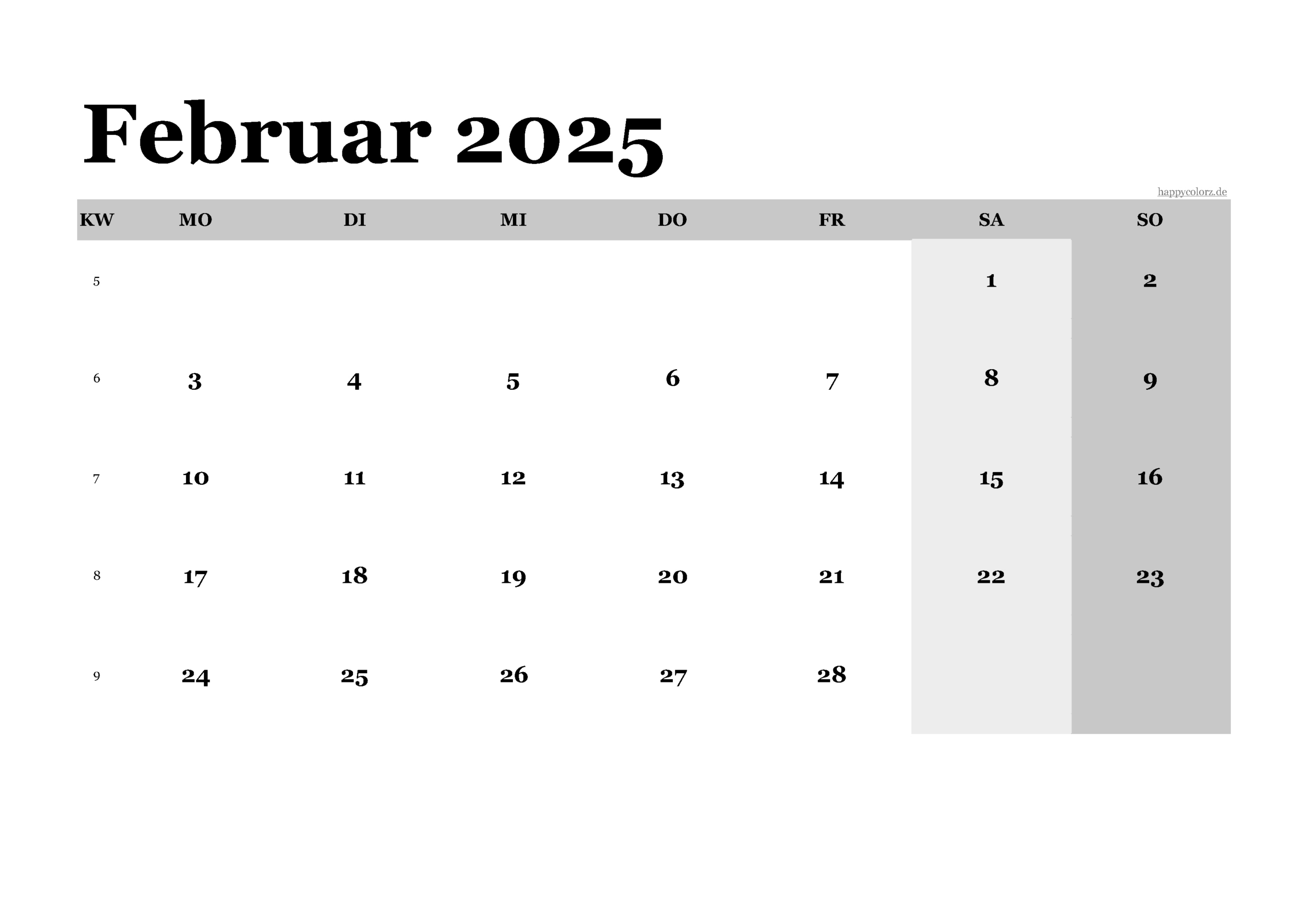 Kalender Februar 2025 Zum Ausdrucken (Pdf, Xls, Png) | 2025 Kalender Februar