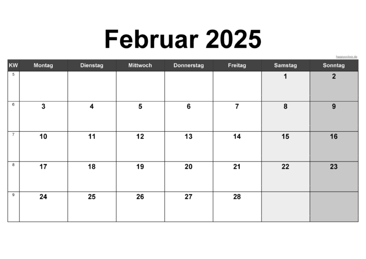 Februar 2025 Kalender Drucken