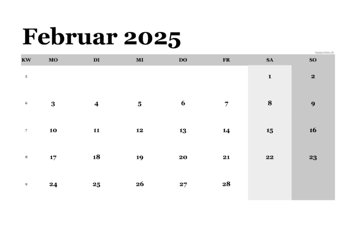 Kalender Februar Gestalten 2025