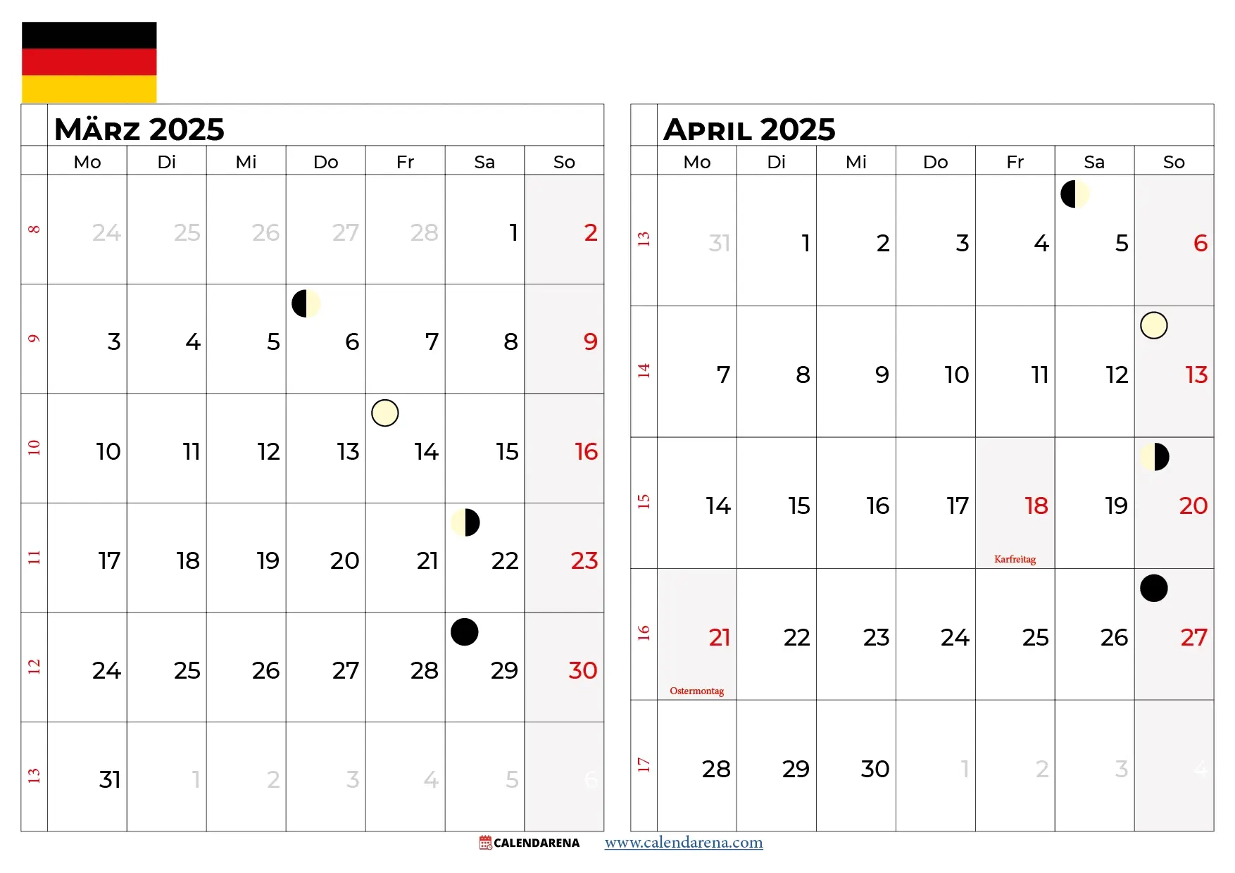 Kalender März 2025 Deutschland | Kalender Februar März April 2025