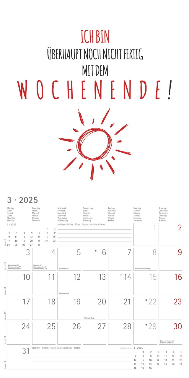 Sprüche 2025 - Broschürenkalender 30X30 Cm (30X60 Geöffnet) - Kalender Mit Platz Für Notizen - Lustige Sprüche - Bildkalender - Wandkalender | Schöne Februar Sprüche Kalender 2025