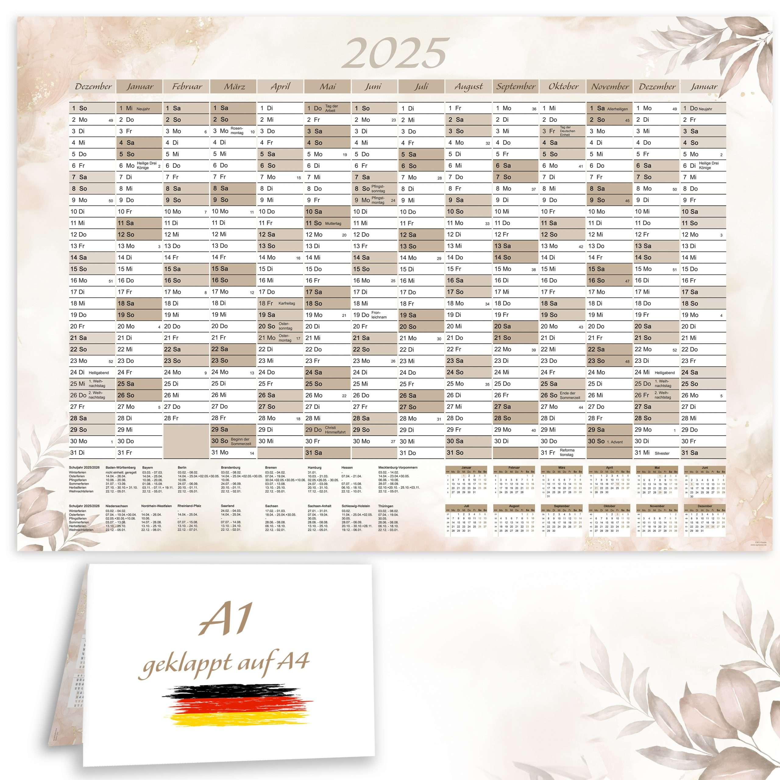 Xxl Jahreskalender 2025/2026 Beige Online Kaufen I Egklasse | Amazon Kalender 2025