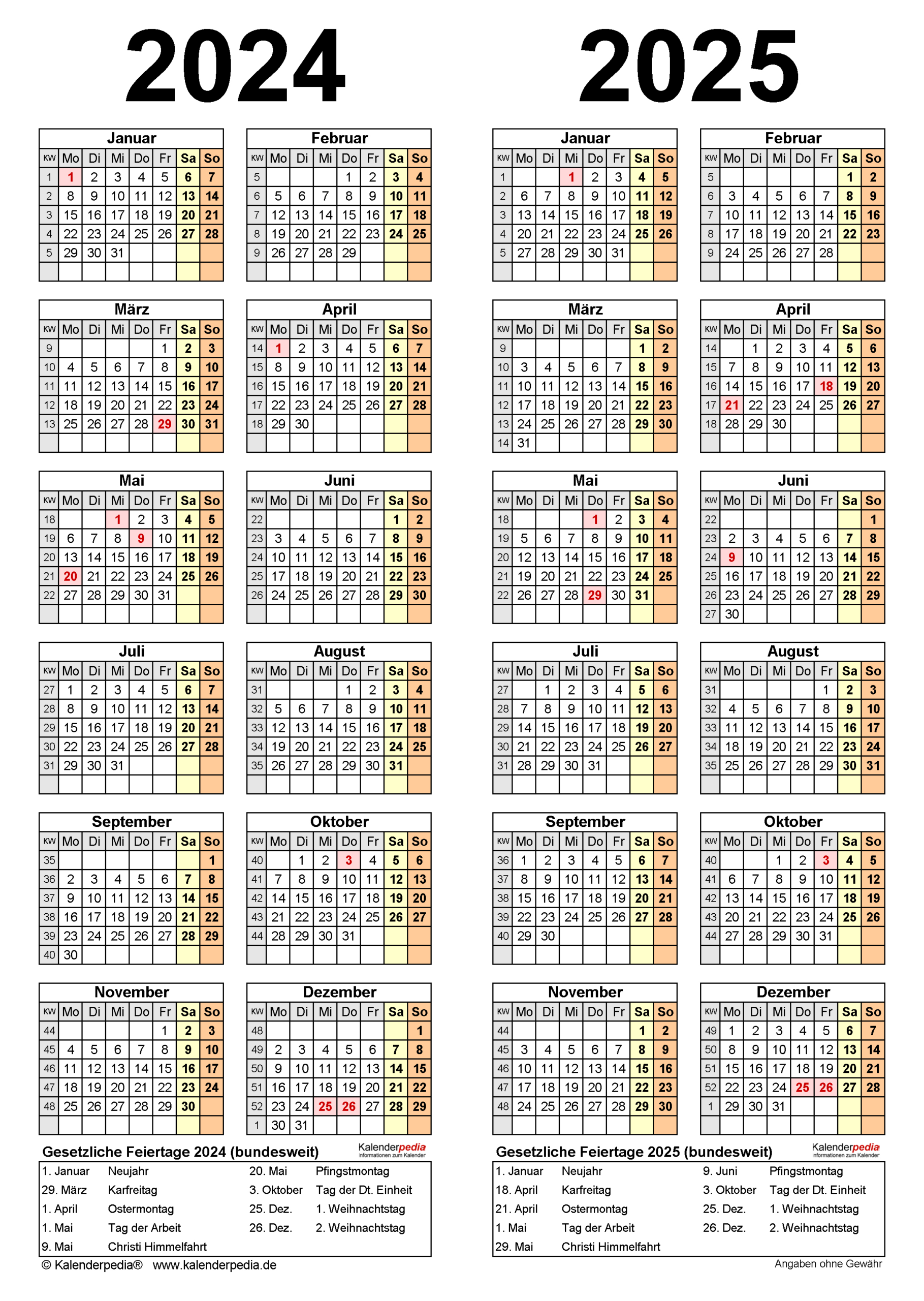 Zweijahreskalender 2024 Und 2025 Als Pdf-Vorlagen Zum Ausdrucken | Kalender Dezember 2024 Bis Februar 2025