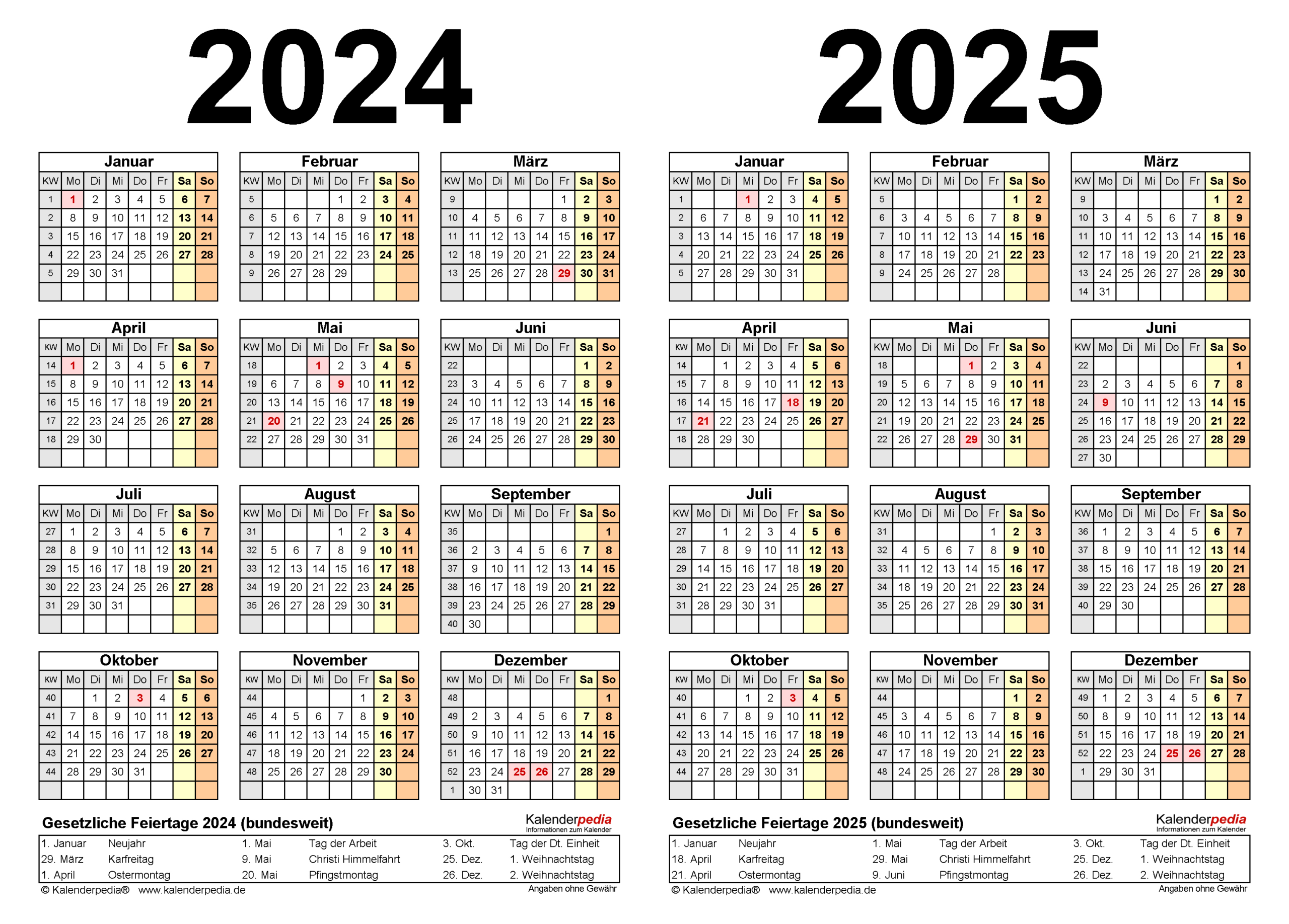 Zweijahreskalender 2024 Und 2025 Als Pdf-Vorlagen Zum Ausdrucken | Kalender Oktober 2024 Bis Februar 2025