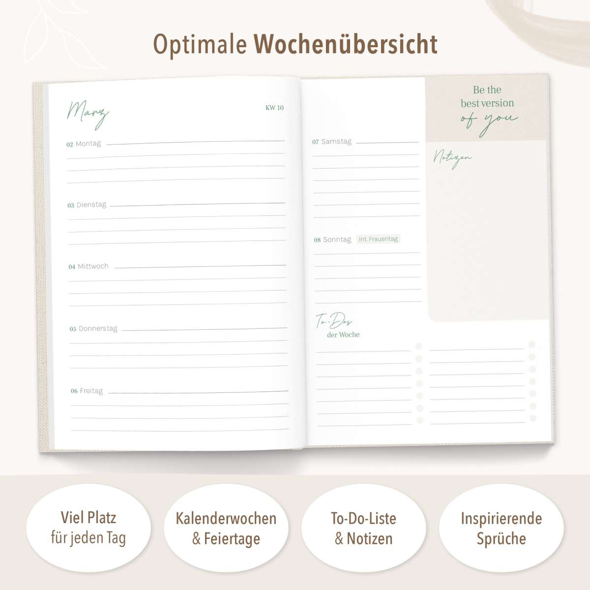 Buchkalender 2026 ♡ Achtsam Durchs Jahr | Mintkind | Kalender A5 – 1 Woche 2 Seiten 2026