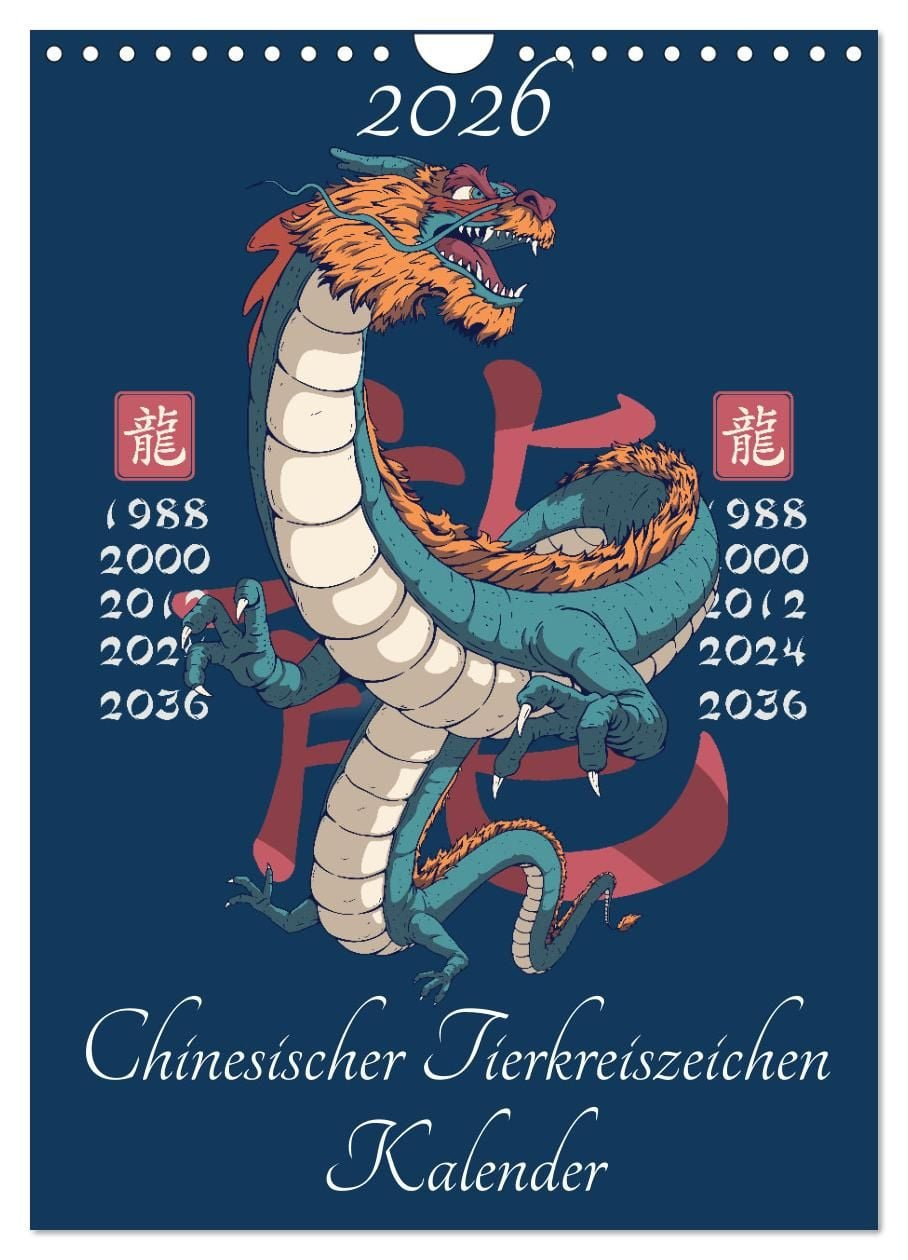 Chinesische Tierkreiszeichen (Wandkalender 2026 Din A4 Hoch | Chinesischer Kalender 2026