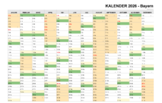 Kalender 2026 Bayern + Feiertage & Brückentage | Happycolorz.de | Bayern Feiertage Kalender 2026
