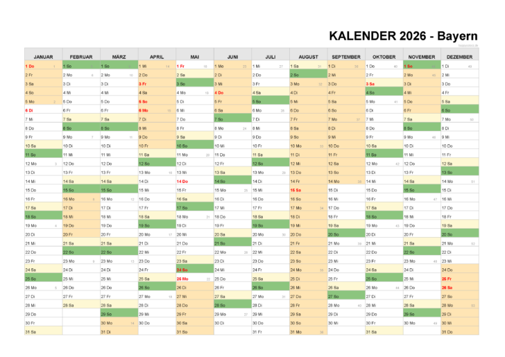 Bayern Feiertage Kalender 2026