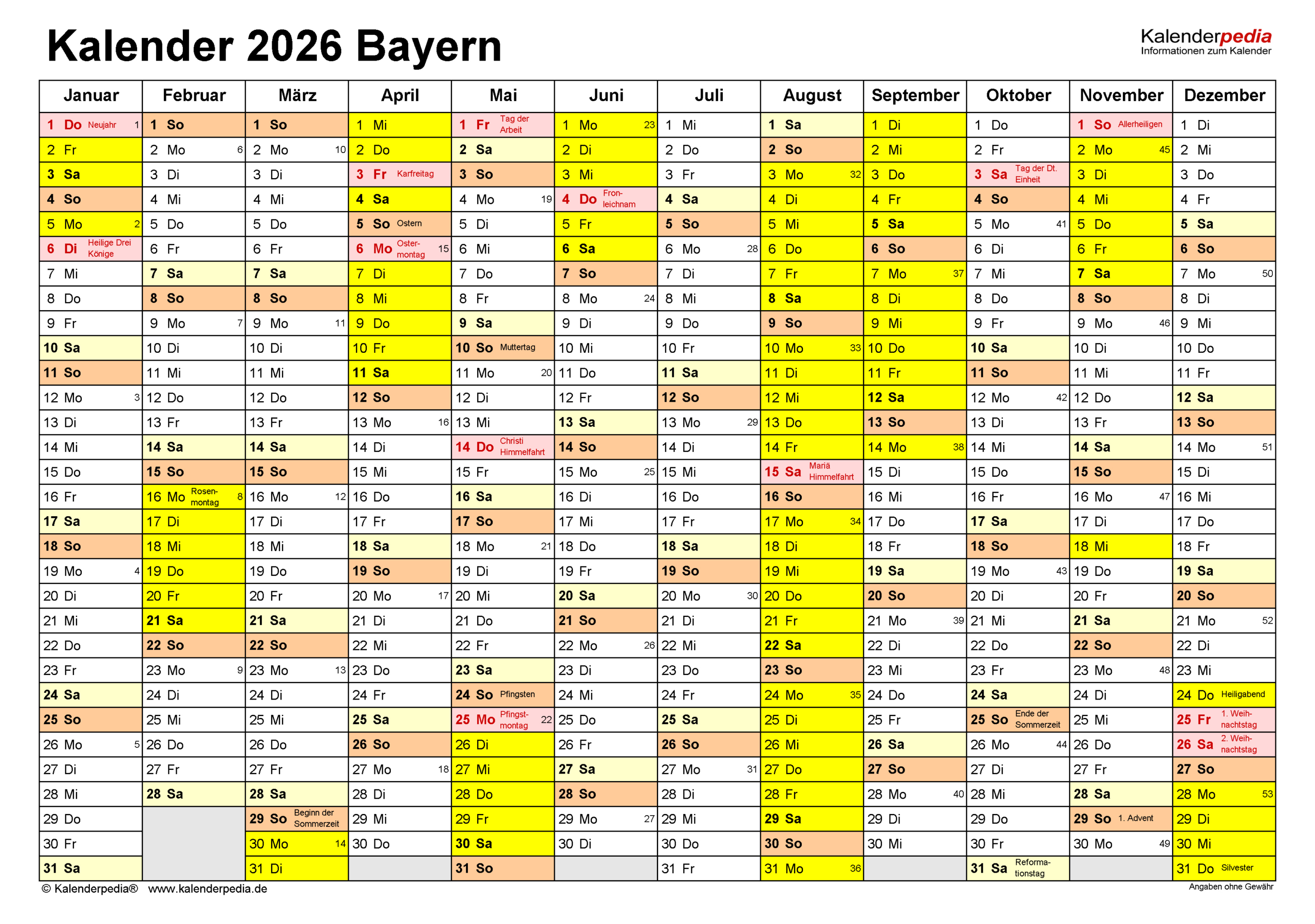 Kalender 2026 Bayern: Ferien, Feiertage, Pdf-Vorlagen | Kalender Feiertage 2026