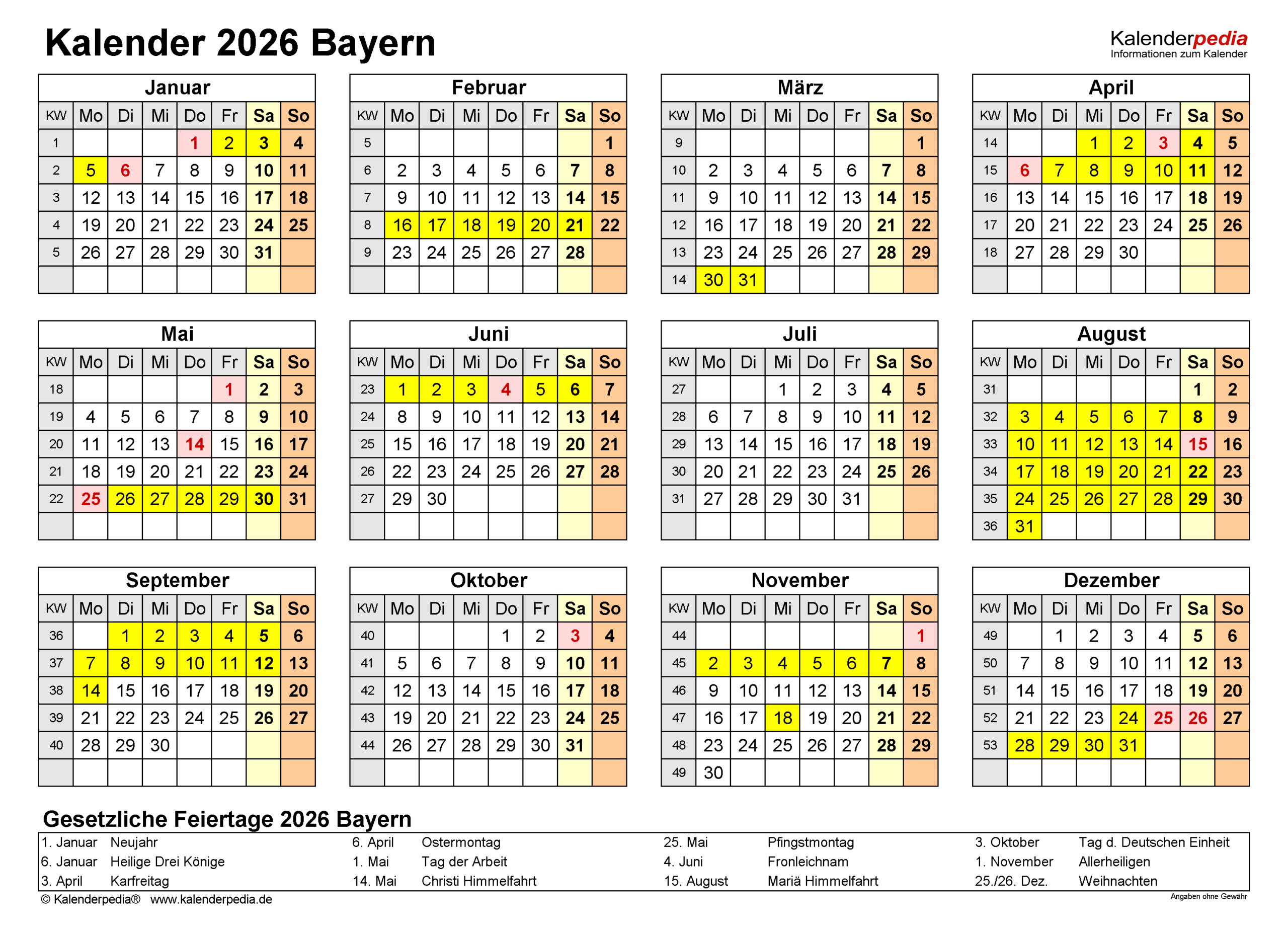 Kalender 2026 Bayern: Ferien, Feiertage, Pdf-Vorlagen | Kalender Schulferien Bayern 2026
