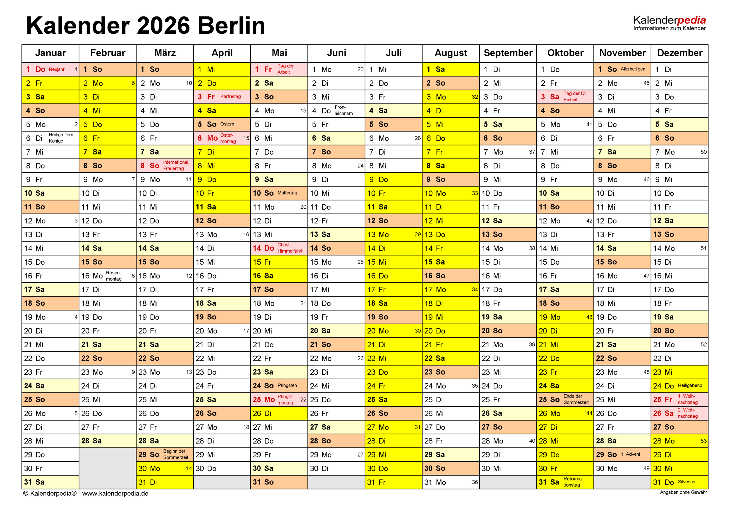 Kalender 2026 Berlin: Ferien, Feiertage, Pdf-Vorlagen | Kalender 2026 Mit Ferien Berlin