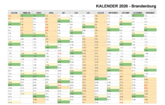 Kalender 2026 Brandenburg + Feiertage & Brückentage | Kalender Brandenburg 2026 mit Ferien