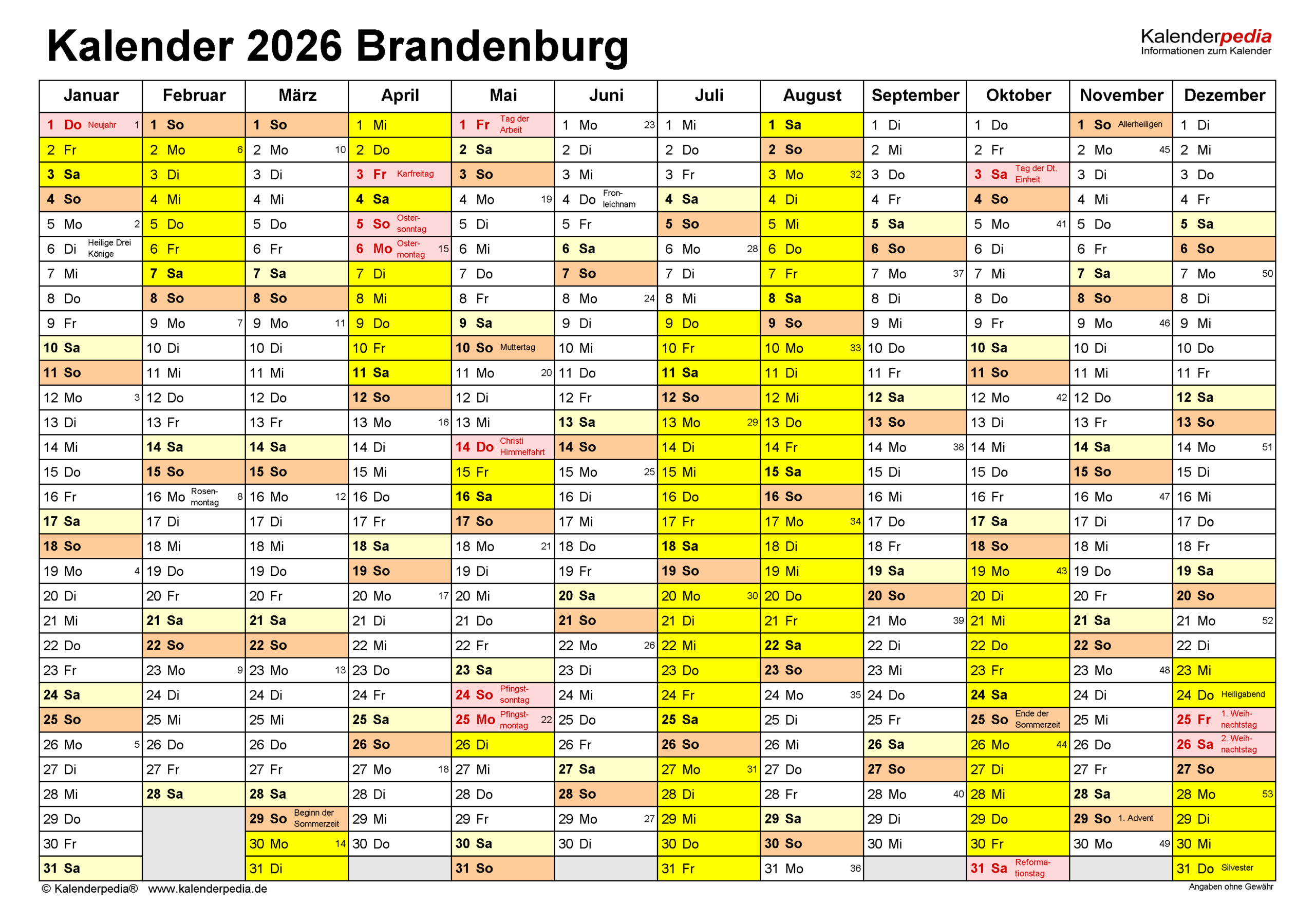 Kalender 2026 Brandenburg: Ferien, Feiertage, Pdf-Vorlagen | Kalender Ferien Brandenburg 2026