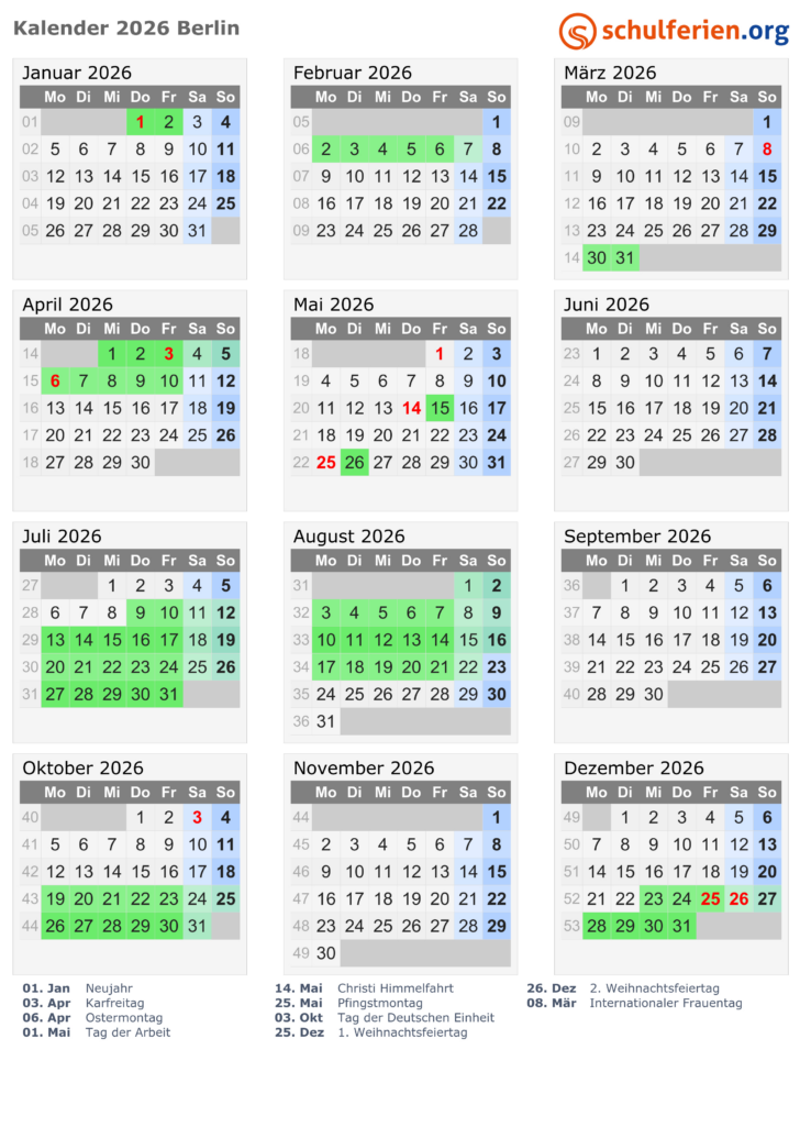 Kalender Berlin 2026