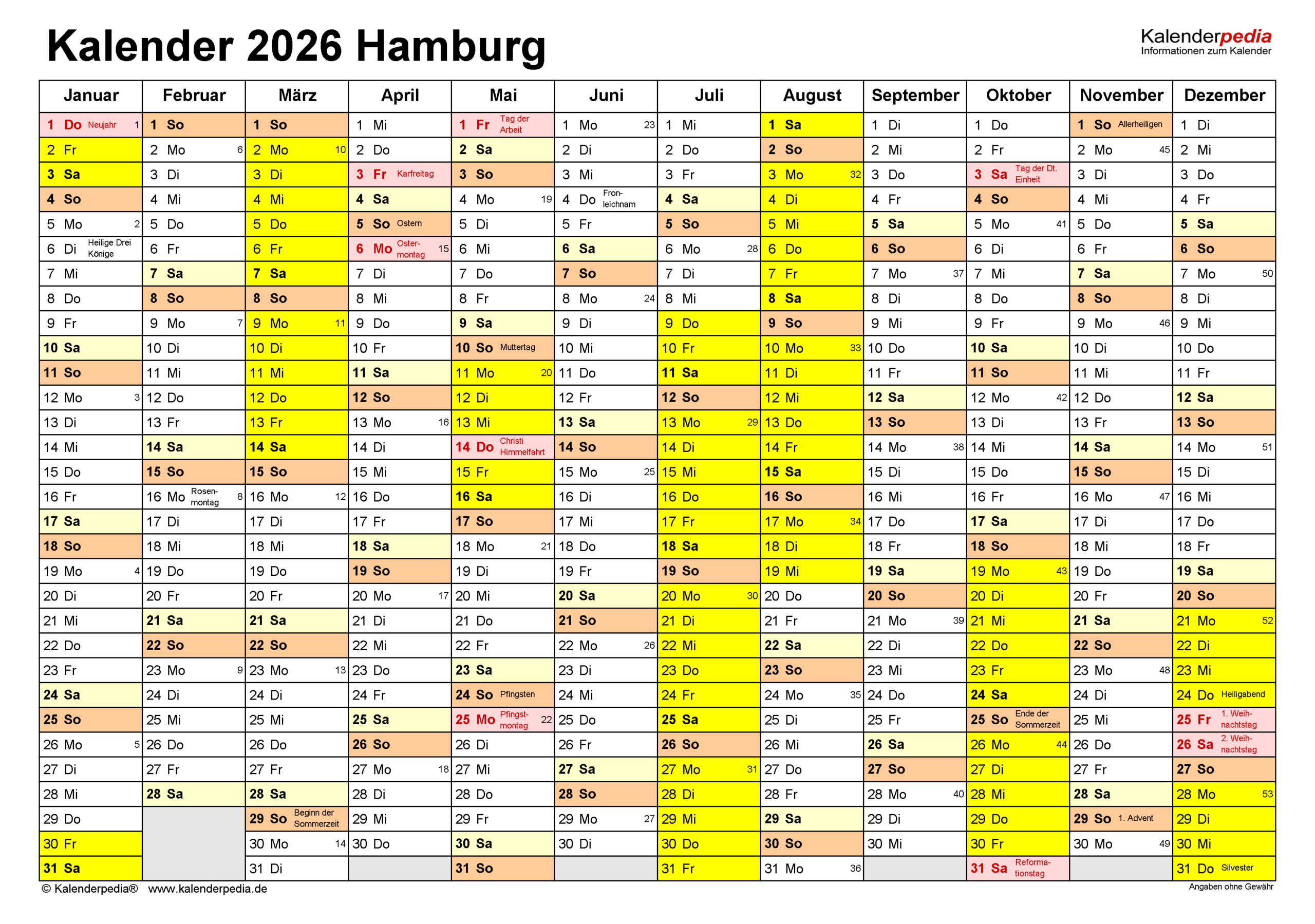Kalender 2026 Hamburg: Ferien, Feiertage, Pdf-Vorlagen | Sommerferien Hamburg Kalender 2026