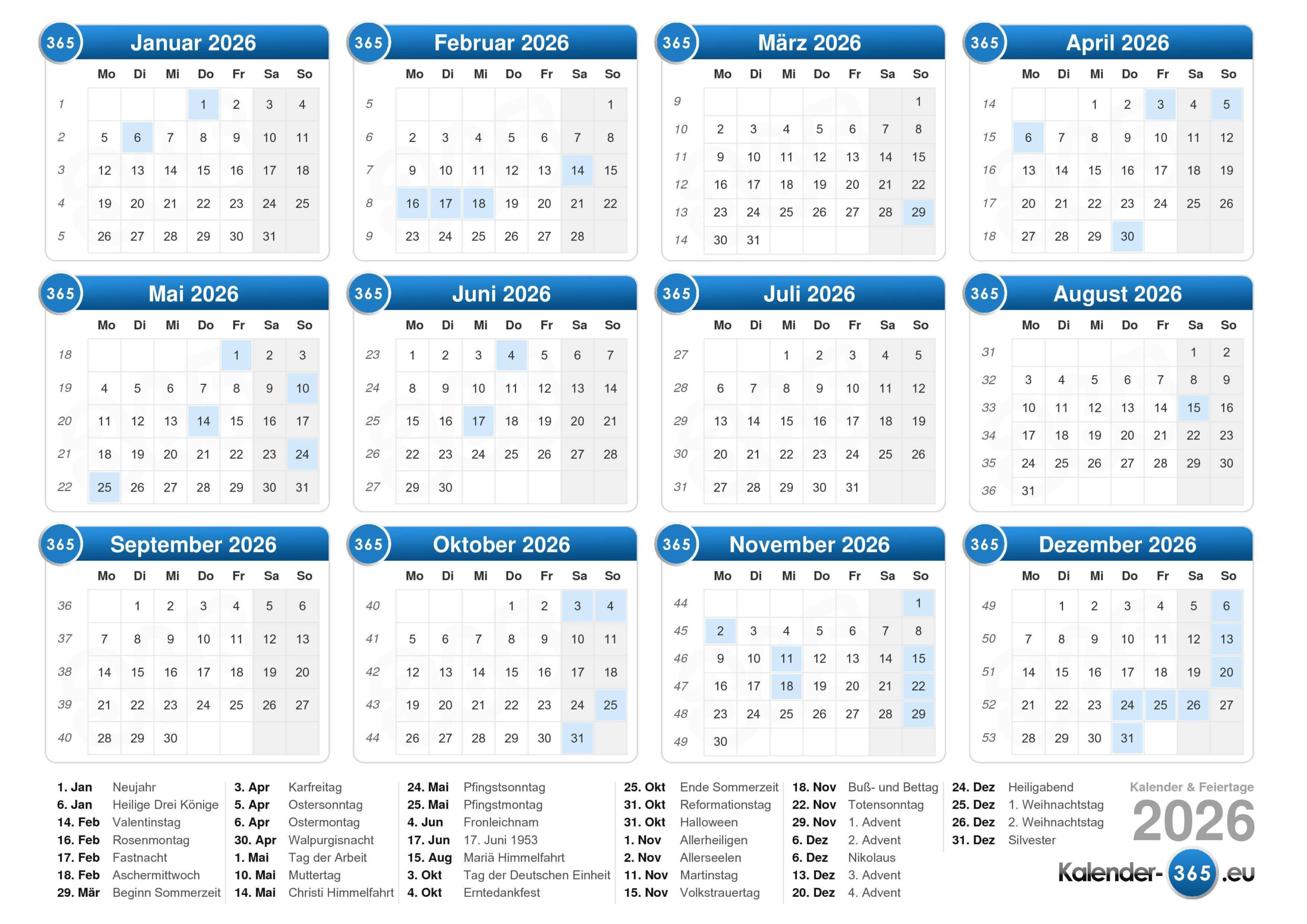 Kalender 2026 | Kalender 2026 Online