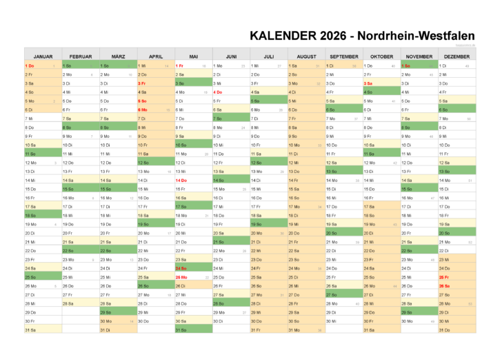 Herbstferien NRW Kalender 2026