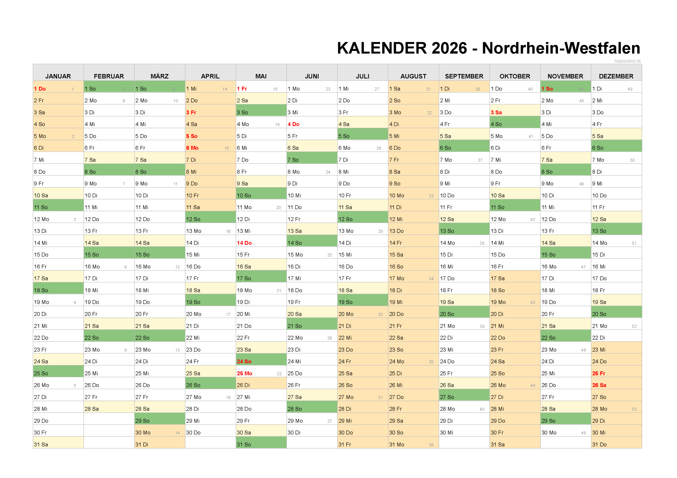 Kalender 2026 Nrw: Feiertage, Brückentage &amp;amp; Ferien [Pdf] | Kalender Nordrhein-Westfalen Kalender 2026