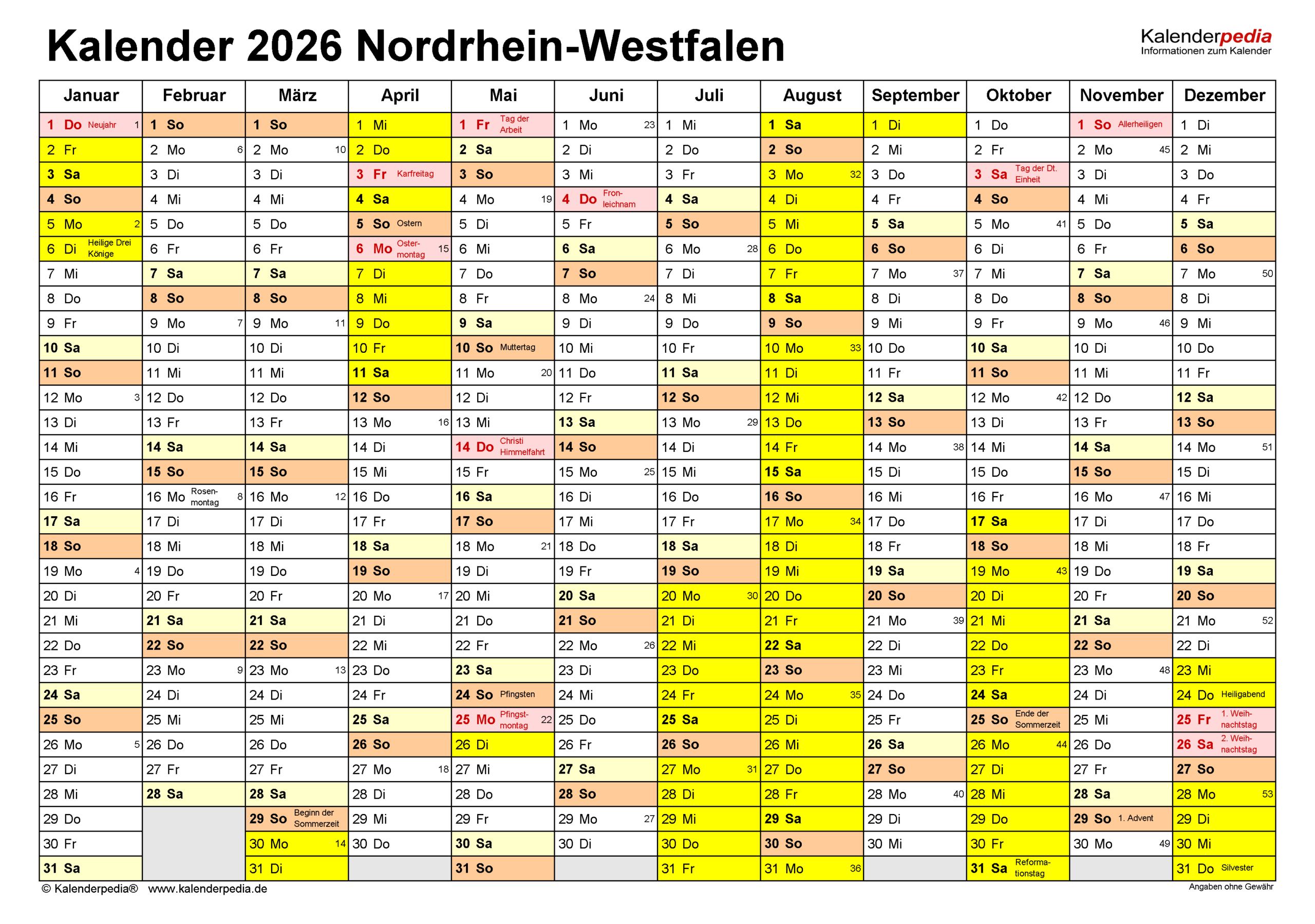 Kalender 2026 Nrw: Ferien, Feiertage, Pdf-Vorlagen | NRW Sommerferien Kalender 2026